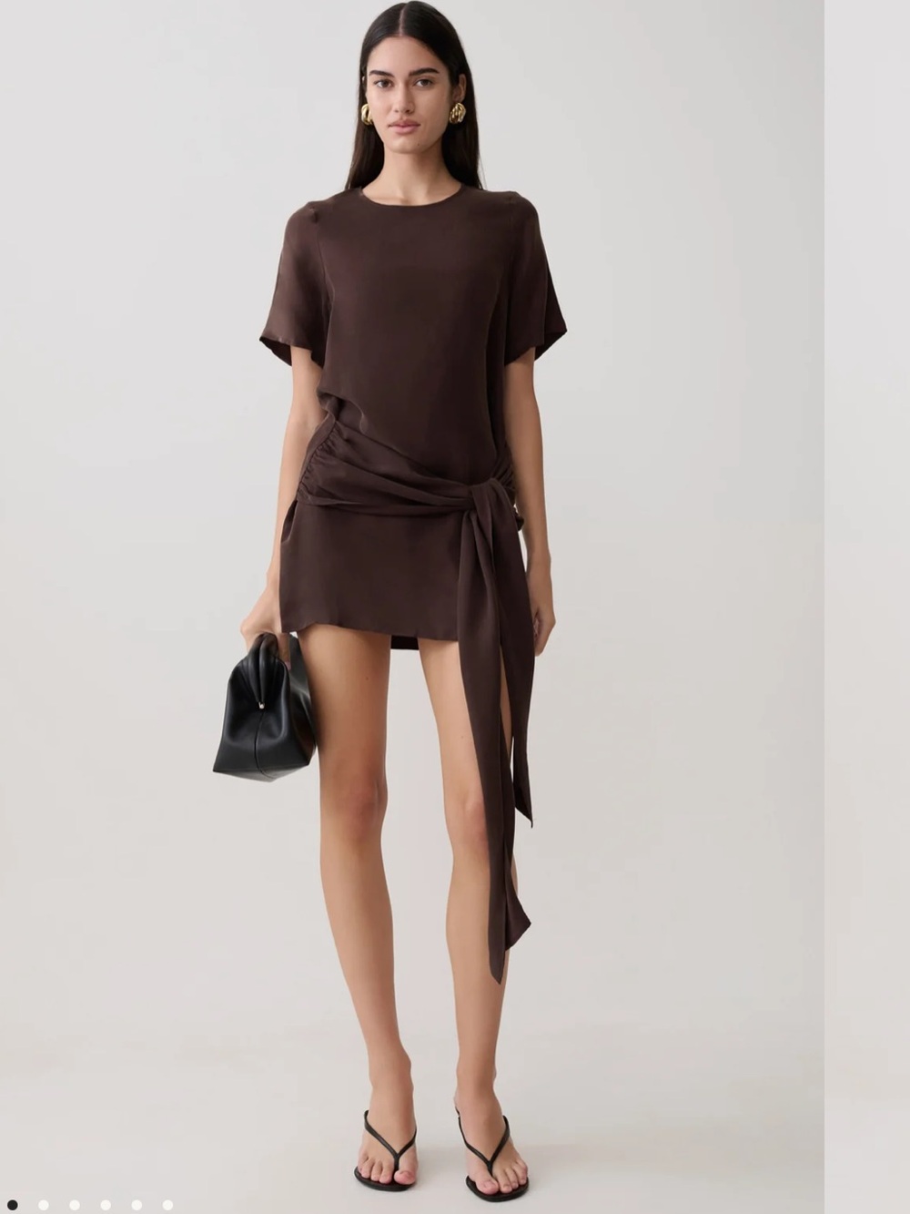 Meshki XS Chocolate Brown Tie-Waist Mini Dress